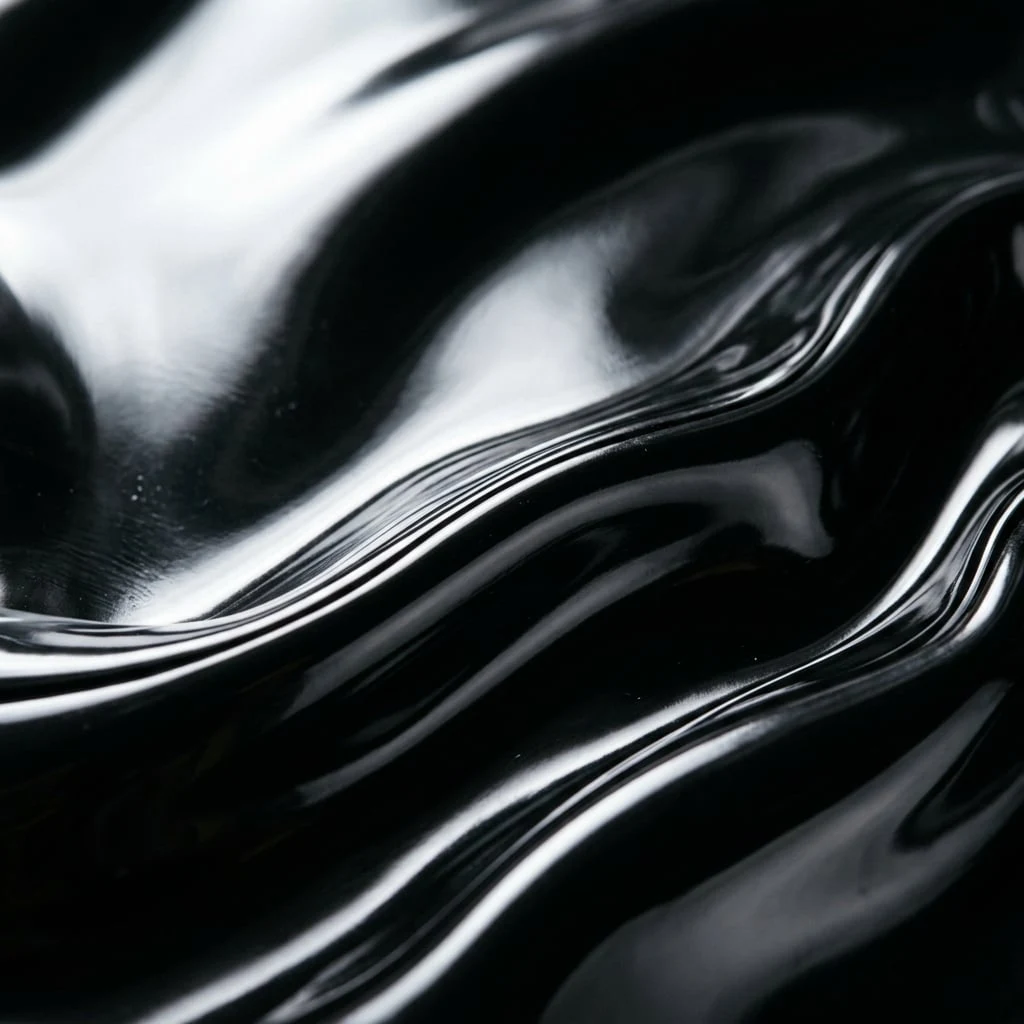 Close-up of premium glossy black latex sheet texture
